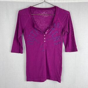 Vintage Y2K American Eagle Top Henley Tee Logo Spell Out Burnout Preppy Casual